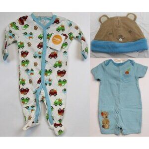 NEW 2014 Gymboree Baby Beaver 3-pc Layette Newborn 0-3 Sleeper Romper Beanie Hat